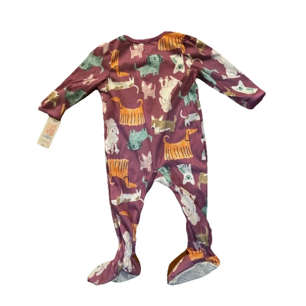 NWT Carter's Just One You Baby Girl Sleep and Play 12M - Purple Dog Print Footie
